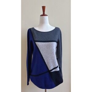 Charter Club 00% Cashmere Luxury Colorblocked Royal Blue and Gray Sweater Size S